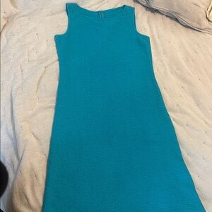 St. John Vibrant Teal Sleeveless Midi Shift Dress